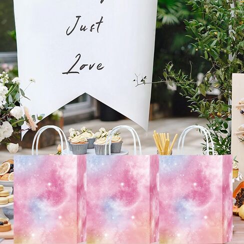 24pcs Strawberry Party Bags with Handles Red Pink Paper Goody Bags for Party Birthday Party Supplies Treat Candy Bags Favors Decor Girls Baby Shower Birthday Decoration (Strawberry) in Saudi Arabia