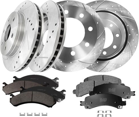 PM Auto Set of 12 Front 331mm-Rear 330mm Drilled Slotted Brake Disc Rotors-Ceramic Brake Pad Kit Replacement For 2005-2008 Chevrolet Express 2500 in Saudi Arabia