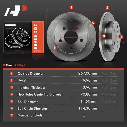 A-Premium 10.51 inch (267mm) Rear Solid Disc Brake Rotors Compatible with Select Ford Models - Mustang 1994-2004 3.8L 3.9L 4.6L 5.0L, Fit Base or GT Model Only, 2-PC Set in Saudi Arabia