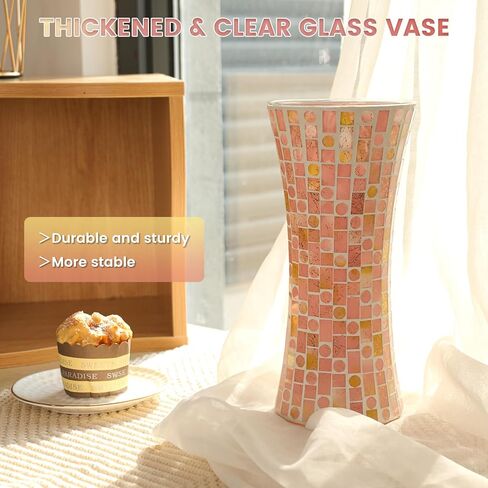 Mosaic Glass Flower Vase, Purple Handmade Home Decorative, 5 x 11.8 Inch Large Glass Vases for Living Room, Bedroom, Office, Kitchen and Wedding in Saudi Arabia
