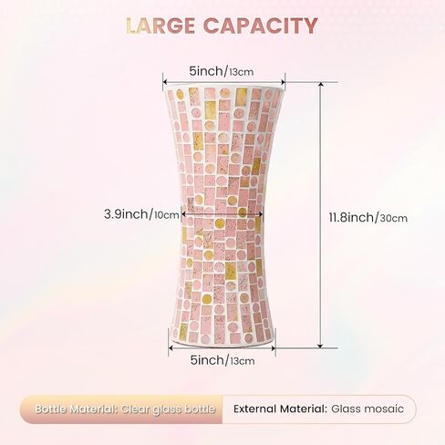 Mosaic Glass Flower Vase, Purple Handmade Home Decorative, 5 x 11.8 Inch Large Glass Vases for Living Room, Bedroom, Office, Kitchen and Wedding in Saudi Arabia