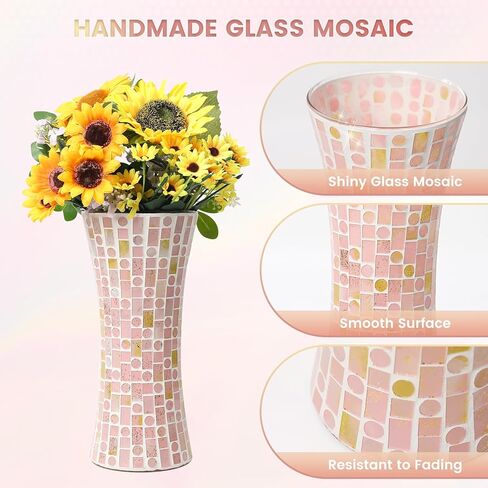 Mosaic Glass Flower Vase, Purple Handmade Home Decorative, 5 x 11.8 Inch Large Glass Vases for Living Room, Bedroom, Office, Kitchen and Wedding in Saudi Arabia