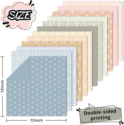 Whaline 24 Sheets Pink Brown Blue Pattern Paper Double Sided Scrapbook Specialty Paper for DIY Crafts Card Making Photo Album Decor, 11.8 x 11.8 Inch in Saudi Arabia