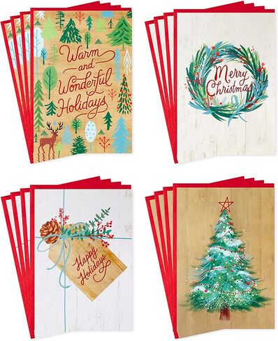 Hallmark Boxed Christmas Cards Assortment, Rustic Happy Holidays (4 Designs, 16 Cards and Envelopes) in Saudi Arabia