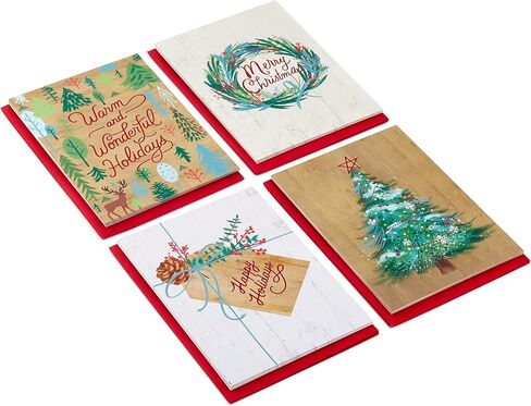 Hallmark Boxed Christmas Cards Assortment, Rustic Happy Holidays (4 Designs, 16 Cards and Envelopes) in Saudi Arabia