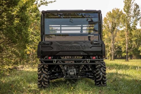 SuperATV Rear Windshield Compatible With Kawasaki Mule FXT: 2015+/ Mule DXT: 2016+ | Scratch Resistant - 1/4" Light Tint Polycarbonate | 250 Times Stronger Than Glass | Made in USA in Saudi Arabia