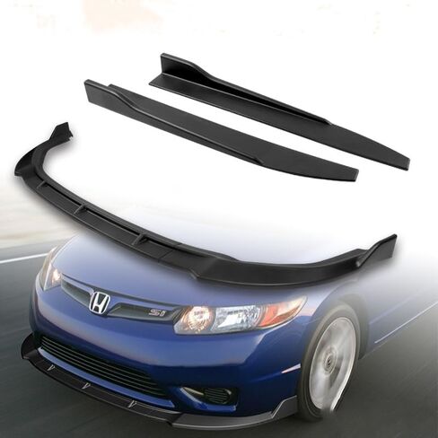 5pcs Combo Black Front Bumper Body Kit Lip + Side Skirt Extensions Diffuser Compatible with 2006-2008 Honda Civic 2DR Coupe 2007 in Saudi Arabia