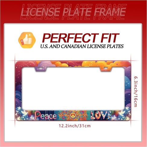 Personalized License Plate Frame Peace and Love Stainless Steel Accessory Hippie License Plate Holder Funny Car Decorative 2 Holes Screws Fits Us Standard License Plates 12.2 X 6.3 in for Men Women in Saudi Arabia