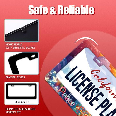 Personalized License Plate Frame Peace and Love Stainless Steel Accessory Hippie License Plate Holder Funny Car Decorative 2 Holes Screws Fits Us Standard License Plates 12.2 X 6.3 in for Men Women in Saudi Arabia