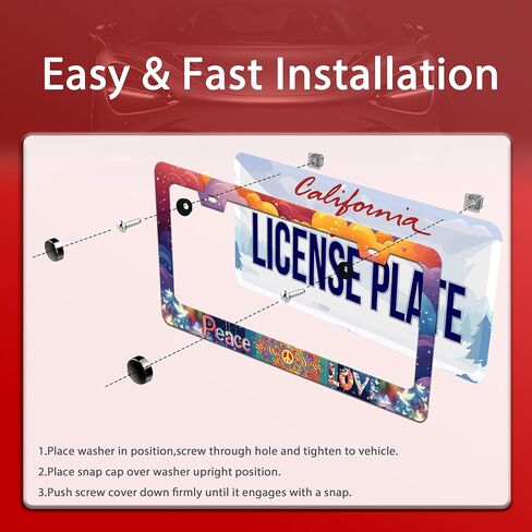 Personalized License Plate Frame Peace and Love Stainless Steel Accessory Hippie License Plate Holder Funny Car Decorative 2 Holes Screws Fits Us Standard License Plates 12.2 X 6.3 in for Men Women in Saudi Arabia