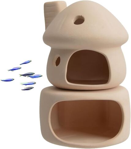 RUIAN Upgrade Aquarium Mushroom House Ceramic Cave Decorations for Pleco Shrimp to Rest and Breed, Hiding (White) in Kuwait