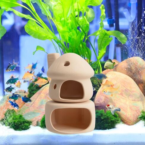 RUIAN Upgrade Aquarium Mushroom House Ceramic Cave Decorations for Pleco Shrimp to Rest and Breed, Hiding (White) in Kuwait
