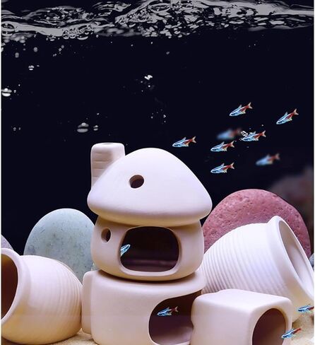 RUIAN Upgrade Aquarium Mushroom House Ceramic Cave Decorations for Pleco Shrimp to Rest and Breed, Hiding (White) in Kuwait
