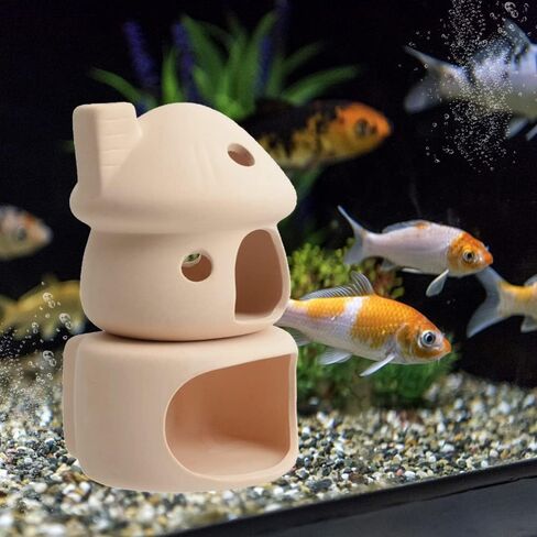 RUIAN Upgrade Aquarium Mushroom House Ceramic Cave Decorations for Pleco Shrimp to Rest and Breed, Hiding (White) in Kuwait