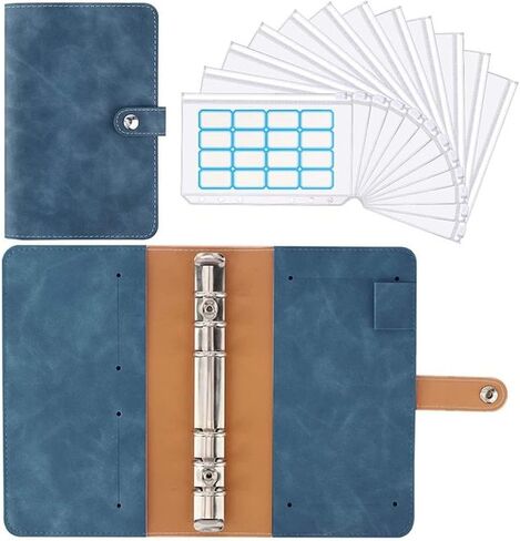 A6 Binder PU Leather Budget Planner Refillable 6 Round Rings Cover Notebook Folder with 12 PCS Clear Plastic Envelopes(Pink-12PCS Clear) in Saudi Arabia