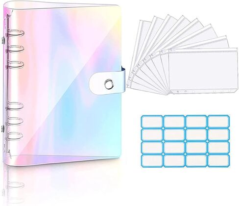 A6 Clear Soft PVC Binder Budget Notebook Cover Planner Folder Cash Envelope System with 8PCS Zipper Pockets(A6 Daisy-8pcs) in Saudi Arabia