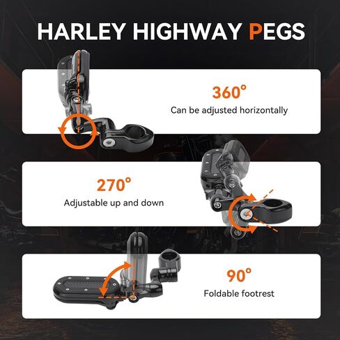 VG MOTO Motorcycle Highway Pegs with Flip-Out Heel Rest Compatible with Harley Road Glide Street Glide Road King Electra Glide Sportster Softail Dyna with 1.25" Engine Guard, Chrome in Saudi Arabia