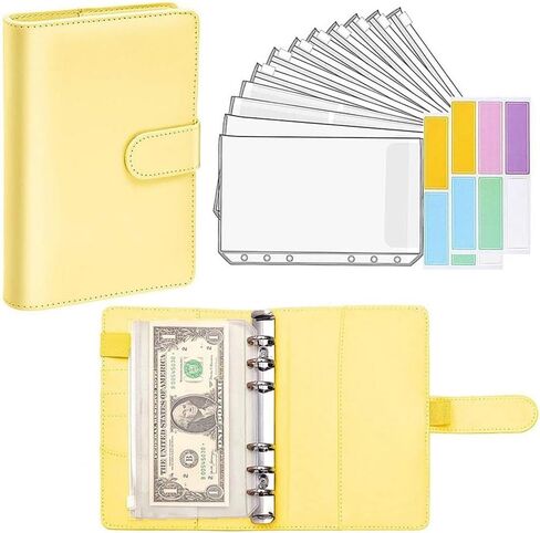 A6 Office Budgets Planner Transparent Pockets Waterproof Faux Leather File Folder Receipt Coupon Cash Envelope Binder(Laser Pink) in Saudi Arabia