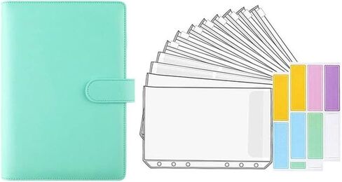 A6 Office Budgets Planner Transparent Pockets Waterproof Faux Leather File Folder Receipt Coupon Cash Envelope Binder(Laser Pink) in Saudi Arabia