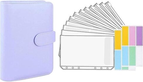 A6 Office Budgets Planner Transparent Pockets Waterproof Faux Leather File Folder Receipt Coupon Cash Envelope Binder(Laser Pink) in Saudi Arabia