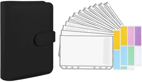 A6 Office Budgets Planner Transparent Pockets Waterproof Faux Leather File Folder Receipt Coupon Cash Envelope Binder(Laser Pink) in Saudi Arabia
