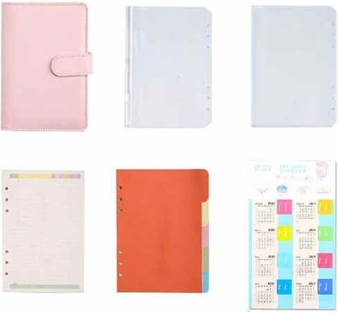 هدايا قرطاسية مدرسية من جلد البولي يوريثان دفتر مذكرات منظم الميزانية دفتر ملاحظات مخطط 6 حلقات A6 (وردي) in Saudi Arabia
