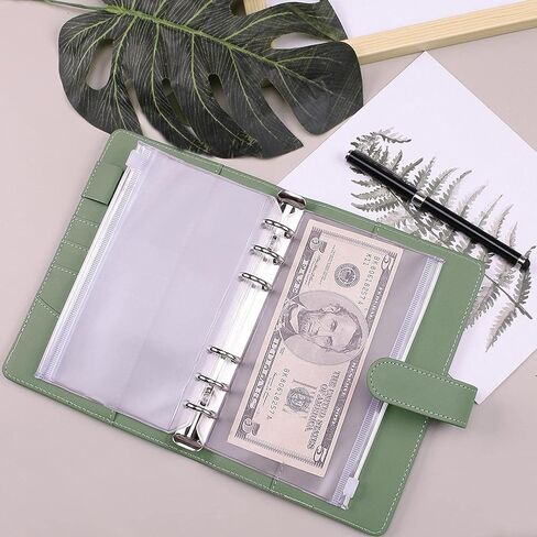 A6 Budget Binder, with 12 Cash envelopes, Color PU Leather Notebook, with Bags(A6 Green-12pcs) in Saudi Arabia
