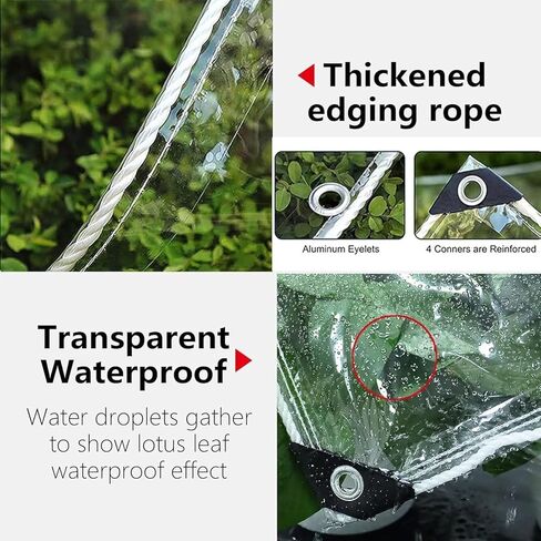 Clear Tarp,3x6ft Transparent Heavy Duty Water Resistant Tarp Cover with Reinforced Edge and Grommets,14Mil Thickened Tear Resistant PVC Vinyl Tarpaulin Enclosure for Patio,Porch and Outdoor in Saudi Arabia