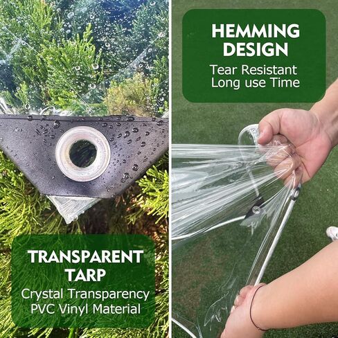 Clear Tarp,3x6ft Transparent Heavy Duty Water Resistant Tarp Cover with Reinforced Edge and Grommets,14Mil Thickened Tear Resistant PVC Vinyl Tarpaulin Enclosure for Patio,Porch and Outdoor in Saudi Arabia