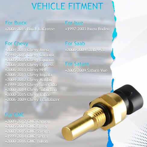 Engine Coolant Temperature Sensor Compatible with Chevy Cavalier Cobalt Equinox Express Silverado 1500 2500 HD 3500 GMC Sierra Pontiac G5 Saturn, Replace 19236568 213-4514 213-4333 in Saudi Arabia