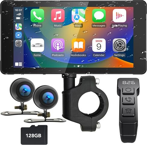 كاميرا قياس الدراجة النارية، كاميرا Apple Carplay للدراجات النارية ونظام ملاحة GPS لنظام Android التلقائي للدراجات النارية، كاميرات مزدوجة HD 1080P، كاميرا دراجة نارية، بلوتوث، دعم Siri، Google Assistant، TF-128GB in Kuwait