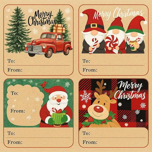 Christmas Gift Tag Stickers | Kraft Self-Adhesive Christmas Labels | to & from Name Tags for Holiday Gift Wrapping, Envelopes & Presents | 2" x 3" Stickers with Foil Accents in Saudi Arabia
