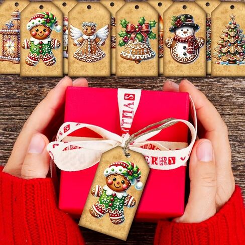 20PCS Christmas Gift Tags with Gingerbread, Santa, Tree, Snowman Designs - Paper Party Favor Tags for Holiday Presents, Ideal for General Gift Wrapping, Halloween in Saudi Arabia