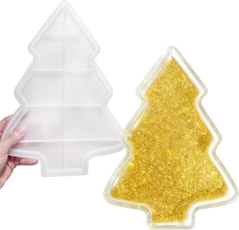 قالب صينية شجرة عيد الميلاد الكبيرة لراتنجات الإيبوكسي، حاوية تخزين عيد الميلاد حامل شموع المجوهرات، قوالب سيليكون لأطباق الحلوى المزخرفة لعيد الميلاد للحرف الفنية ذاتية الصنع in Kuwait