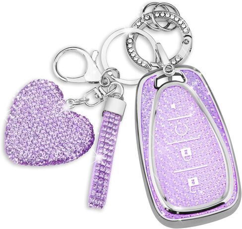 QBUC لغطاء مفتاح Chevy Key Fob مع سلسلة مفاتيح ماسية، حافظة مفاتيح 4 أزرار متوافقة مع شيفروليه إكوينوكس ماليبو كامارو كروز ترافيرس بليزر تراكس فولت بولت حامي مفتاح للنساء (S-أبيض) in Kuwait
