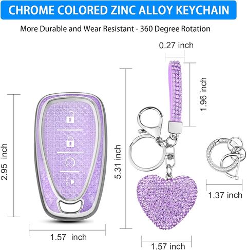 QBUC لغطاء مفتاح Chevy Key Fob مع سلسلة مفاتيح ماسية، حافظة مفاتيح 4 أزرار متوافقة مع شيفروليه إكوينوكس ماليبو كامارو كروز ترافيرس بليزر تراكس فولت بولت حامي مفتاح للنساء (S-أبيض) in Kuwait