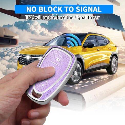 QBUC لغطاء مفتاح Chevy Key Fob مع سلسلة مفاتيح ماسية، حافظة مفاتيح 4 أزرار متوافقة مع شيفروليه إكوينوكس ماليبو كامارو كروز ترافيرس بليزر تراكس فولت بولت حامي مفتاح للنساء (S-أبيض) in Kuwait