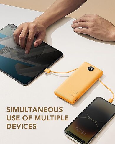 VRURC Portable Charger with Cables and Wall Plug | Power Bank with Cords | 10000mAh Portable Charger with AC Plug | External Battery Pack (Pure White) in Saudi Arabia