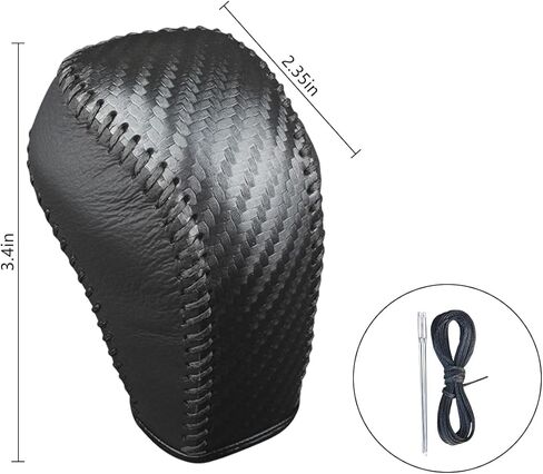 غطاء مقبض ناقل الحركة من ألياف الكربون للسيارة، واقي ناقل الحركة من الجلد بإبرة وخيط، واقي مقبض ناقل الحركة التلقائي الأنيق، متوافق مع Inspire Crider Integra (أسود) in Saudi Arabia