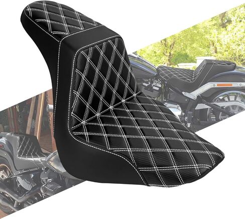وسادة خلفية أمامية لمقعد السائق من قطعة واحدة تناسب Harley Softail Fat Boy FLFB FLFBS 2018-2025 Breakout FXBR 2023-2025 (خياطة بيضاء) in Kuwait