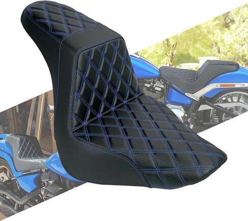 وسادة خلفية أمامية لمقعد السائق من قطعة واحدة تناسب Harley Softail Fat Boy FLFB FLFBS 2018-2025 Breakout FXBR 2023-2025 (خياطة بيضاء) in Kuwait
