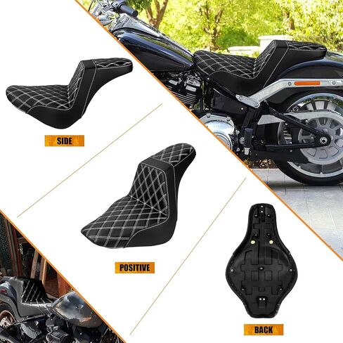 وسادة خلفية أمامية لمقعد السائق من قطعة واحدة تناسب Harley Softail Fat Boy FLFB FLFBS 2018-2025 Breakout FXBR 2023-2025 (خياطة بيضاء) in Kuwait