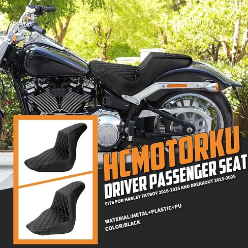 One-Piece Driver Passenger Seat Front Rear Cushion Fit For Harley Softail Fat Boy FLFB FLFBS 2018-2025 Breakout FXBR 2023-2025 (White Stitching) in Saudi Arabia