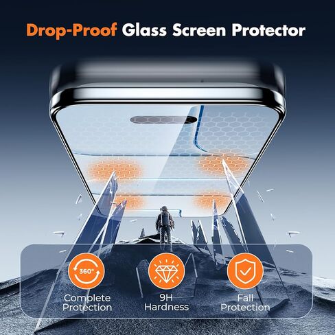 واقي شاشة غير قابل للكسر لهاتف iPhone 16 Pro، عبوة من 3 قطع، واقي شاشة من الزجاج المقوى عالي الدقة [تغطية كاملة] [سهل التركيب] [فقاعات مجانية] [فقط لهاتف Apple iPhone 16 Pro] in Kuwait