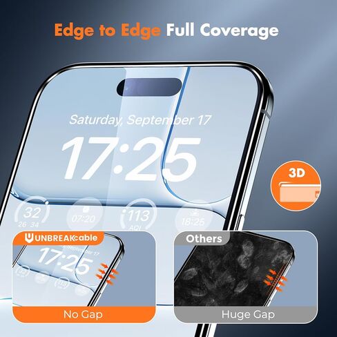 واقي شاشة غير قابل للكسر لهاتف iPhone 16 Pro، عبوة من 3 قطع، واقي شاشة من الزجاج المقوى عالي الدقة [تغطية كاملة] [سهل التركيب] [فقاعات مجانية] [فقط لهاتف Apple iPhone 16 Pro] in Kuwait