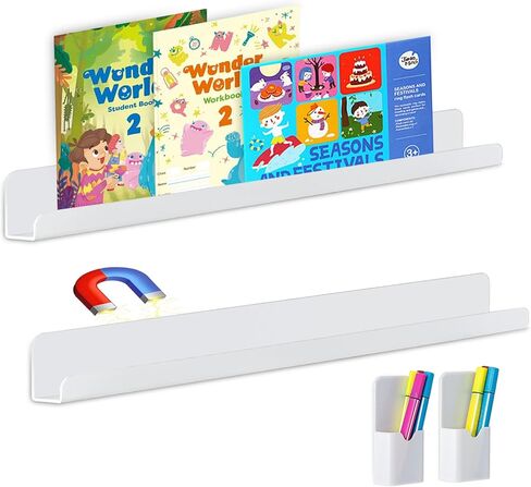 2-Pack Magnetic Shelf for Whiteboard Organizer, Holds 10 lbs Acrylic Magnetic Bookshelf Whiteboard with Pen Holder, White Board Shelf for Classroom Office Kitchen in Saudi Arabia