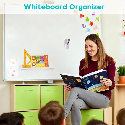 2-Pack Magnetic Shelf for Whiteboard Organizer, Holds 10 lbs Acrylic Magnetic Bookshelf Whiteboard with Pen Holder, White Board Shelf for Classroom Office Kitchen in Saudi Arabia