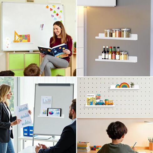 2-Pack Magnetic Shelf for Whiteboard Organizer, Holds 10 lbs Acrylic Magnetic Bookshelf Whiteboard with Pen Holder, White Board Shelf for Classroom Office Kitchen in Saudi Arabia