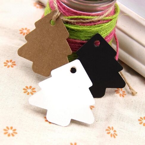 100PCS Tree Shape Paper Tags Kraft Labels Paper Cards Tags DIY Christmas Wedding Party Blank Hang Gifts (Brown) in Saudi Arabia