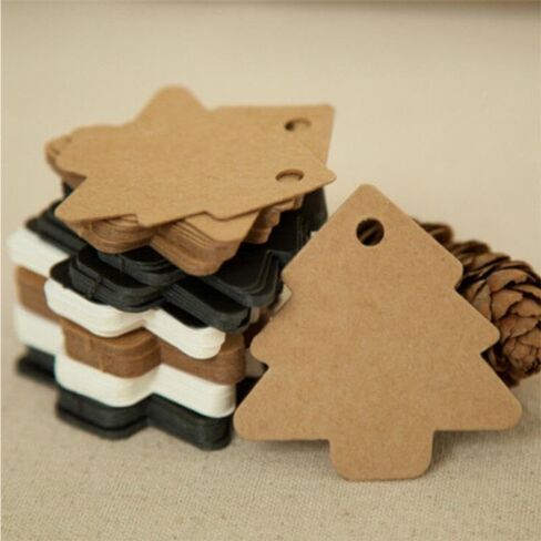 100PCS Tree Shape Paper Tags Kraft Labels Paper Cards Tags DIY Christmas Wedding Party Blank Hang Gifts (Brown) in Saudi Arabia